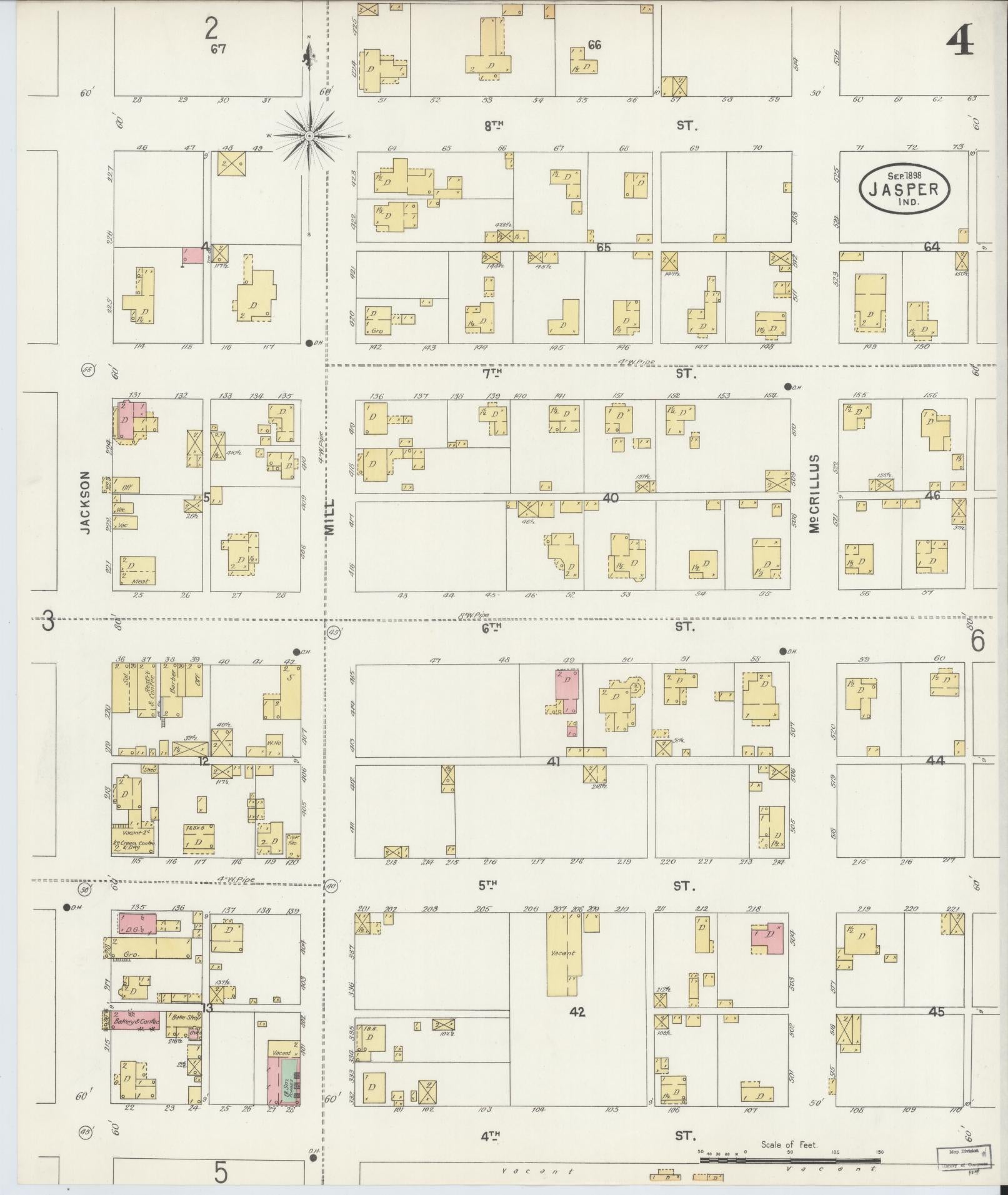 Sanborn Fire Insurance Map from Jasper, Dubois County, Indiana (1898), Sheet #0004 - Complete Map Set gallery image, historic Sanborn map, vintage wall art, Indiana Indiana