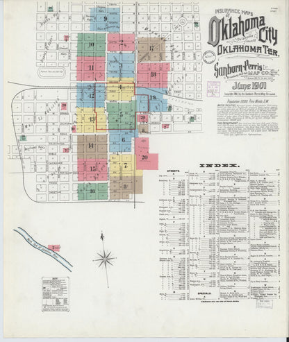 Sanborn Fire Insurance Map from Oklahoma City, Oklahoma County, Oklahoma (1901), Sheet #0001 - Complete Map Set gallery image, historic Sanborn map, vintage wall art, Oklahoma City Oklahoma