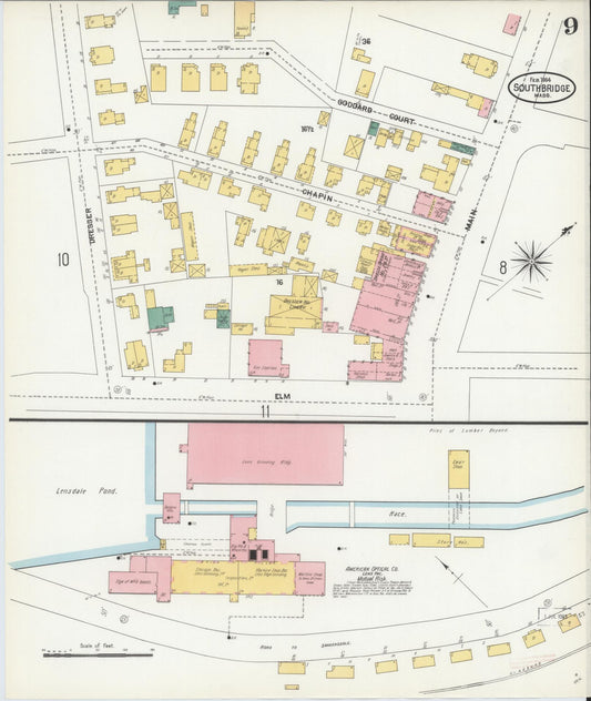 Sanborn Fire Insurance Map from Southbridge, Worcester County, Massachusetts (1904), Sheet #0009 - Historic Sanborn Fire Insurance Map Print, vintage old map wall art, antique decor, genealogy gift, Massachusetts Massachusetts map