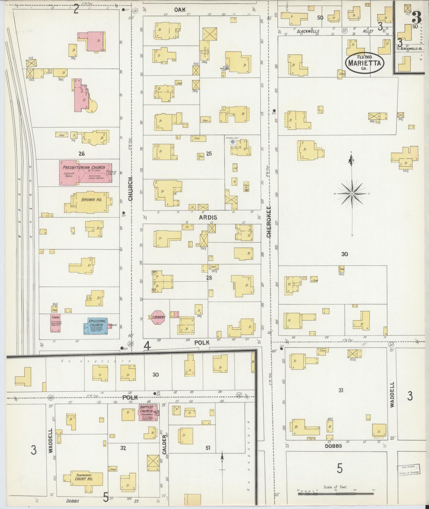Sanborn Fire Insurance Map from Marietta, Cobb County, Georgia (1900), Sheet #0003 - Complete Map Set gallery image, historic Sanborn map, vintage wall art, Georgia Georgia