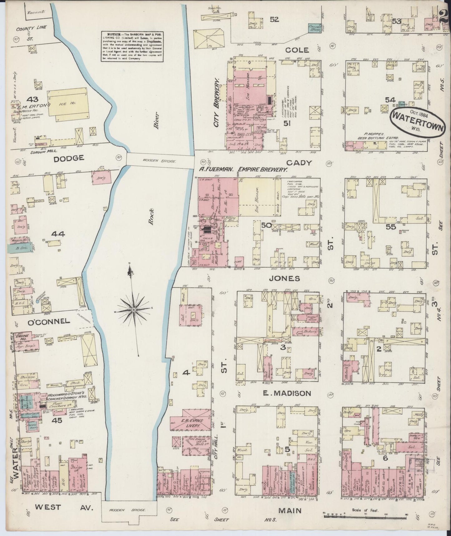Sanborn Fire Insurance Map from Watertown, Jefferson County, Wisconsin (1884), Sheet #0002 - Complete Map Set gallery image, historic Sanborn map, vintage wall art, Wisconsin Wisconsin