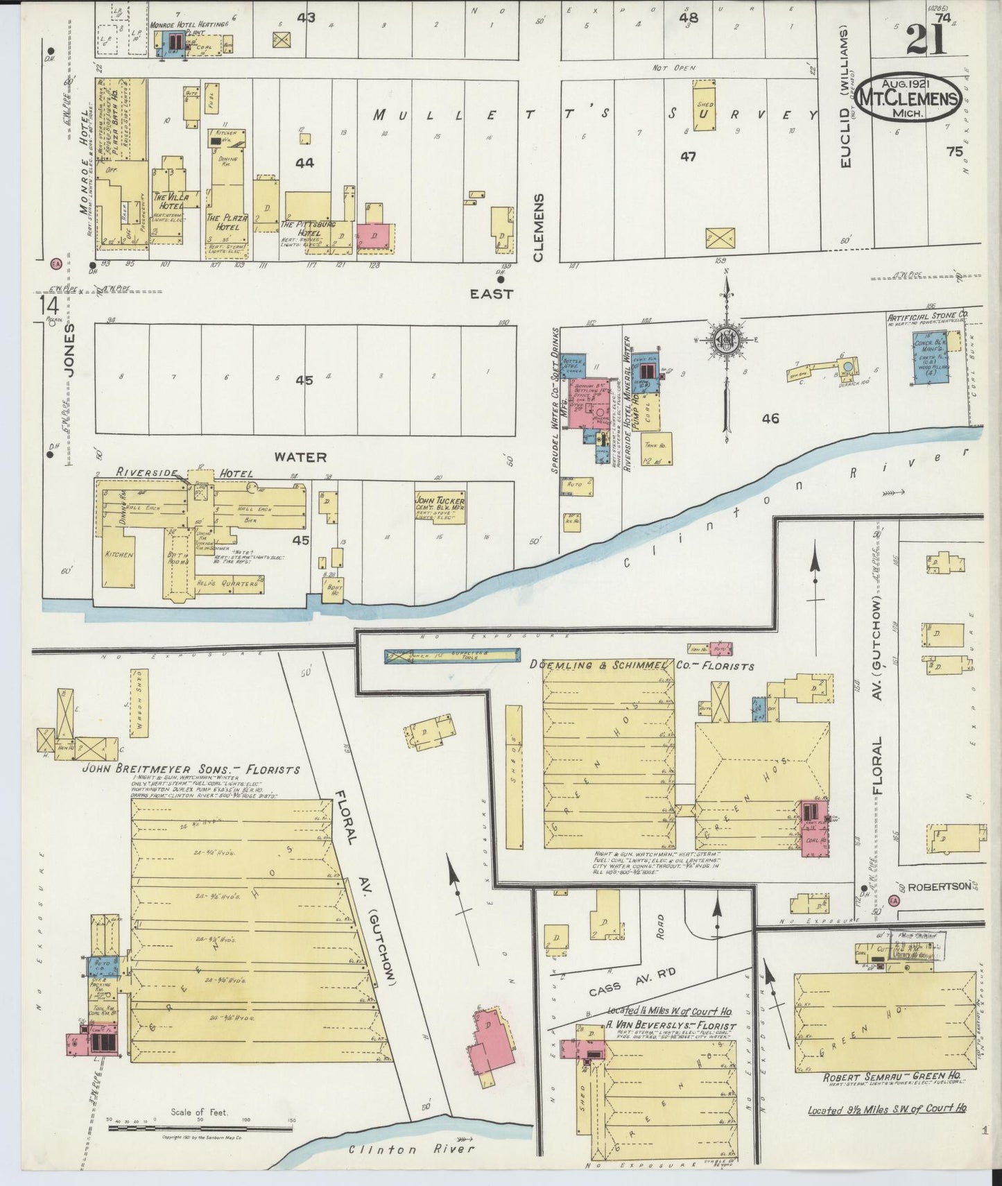 Sanborn Fire Insurance Map from Mount Clemens, Macomb County, Michigan (1921), Sheet #0021 - Complete Map Set gallery image, historic Sanborn map, vintage wall art, Michigan Michigan