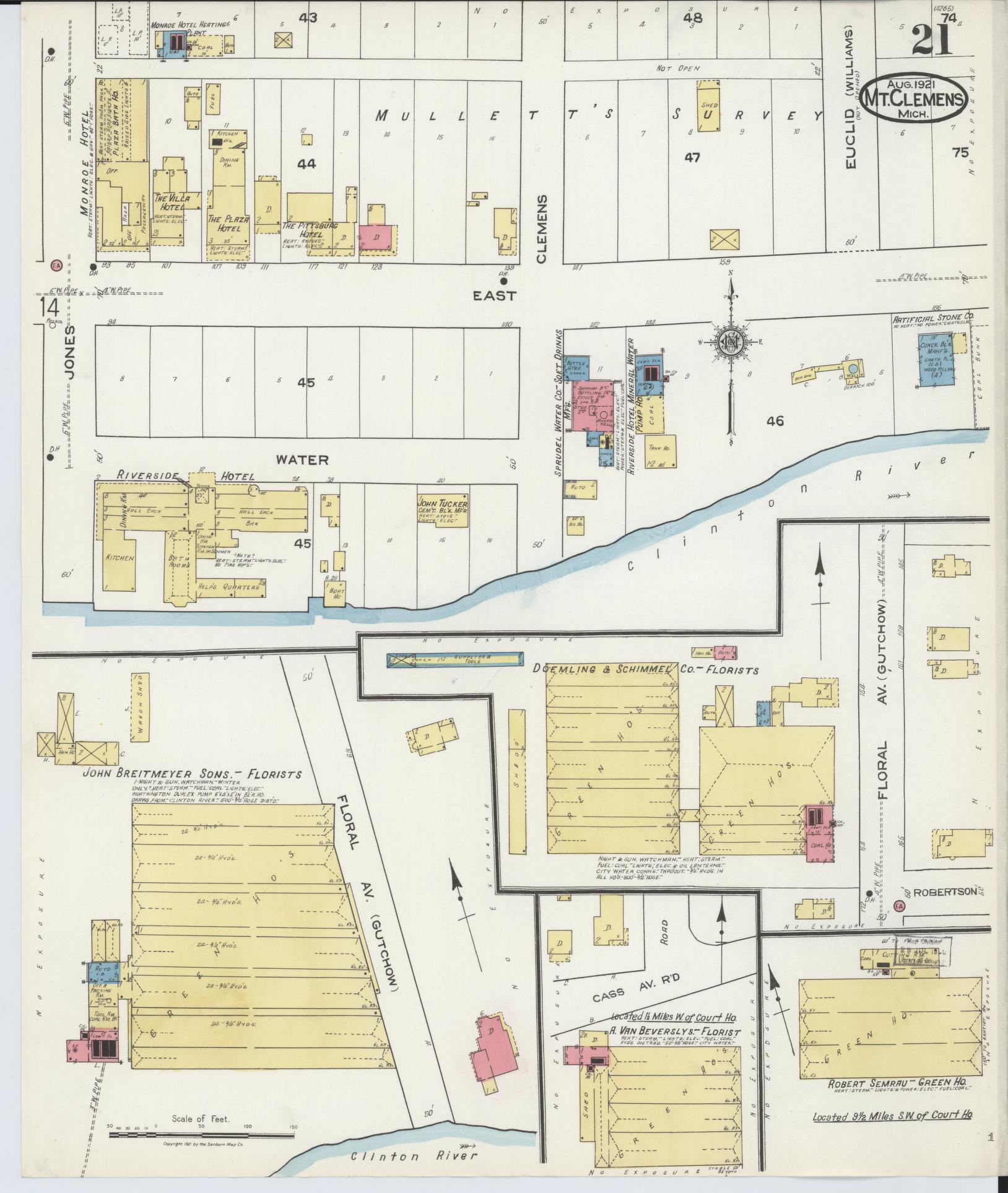 Sanborn Fire Insurance Map from Mount Clemens, Macomb County, Michigan (1921), Sheet #0021 - Complete Map Set gallery image, historic Sanborn map, vintage wall art, Michigan Michigan