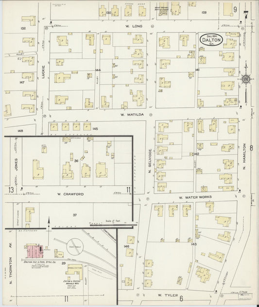 Sanborn Fire Insurance Map from Dalton, Whitfield County, Georgia (1914), Sheet #0007 - Historic Sanborn Fire Insurance Map Print, vintage old map wall art, antique decor, genealogy gift, Georgia Georgia map