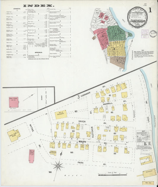 Sanborn Fire Insurance Map from Chautauqua, Chautauqua County, New York (1901), Sheet #0001 - Complete Map Set gallery image, historic Sanborn map, vintage wall art, New York New York