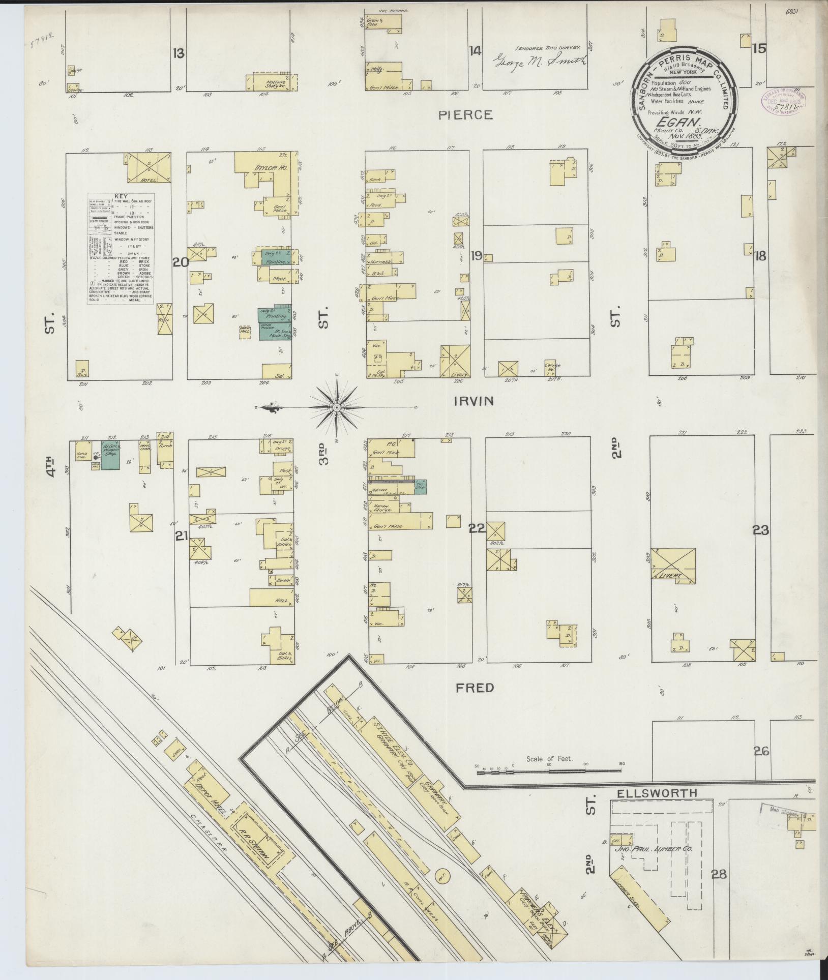 Sanborn Fire Insurance Map from Egan, Moody County, South Dakota (1893), Sheet #0001 - Historic Sanborn Fire Insurance Map Print, vintage old map wall art, antique decor, genealogy gift, South Dakota South Dakota map