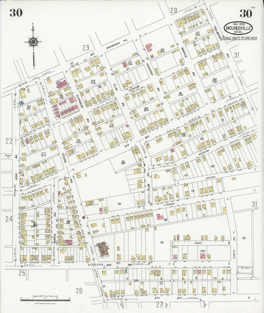 Sanborn Fire Insurance Map from Moundsville, Marshall County, West Virginia (1923), Sheet #0030 - Historic Sanborn Fire Insurance Map Print, vintage old map wall art, antique decor, genealogy gift, West Virginia West Virginia map