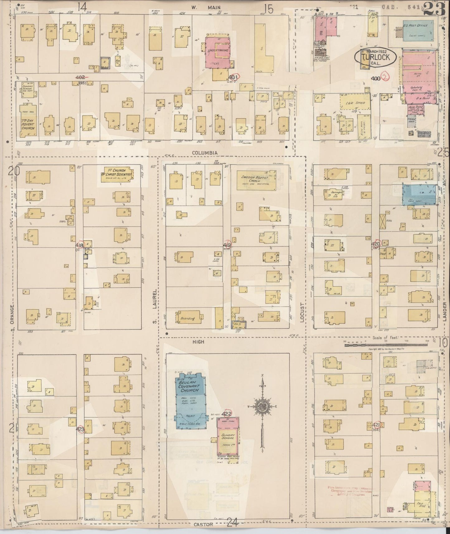 Sanborn Fire Insurance Map from Turlock, Stanislaus County, California (1943), Sheet #0023 - Complete Map Set gallery image, historic Sanborn map, vintage wall art, California California