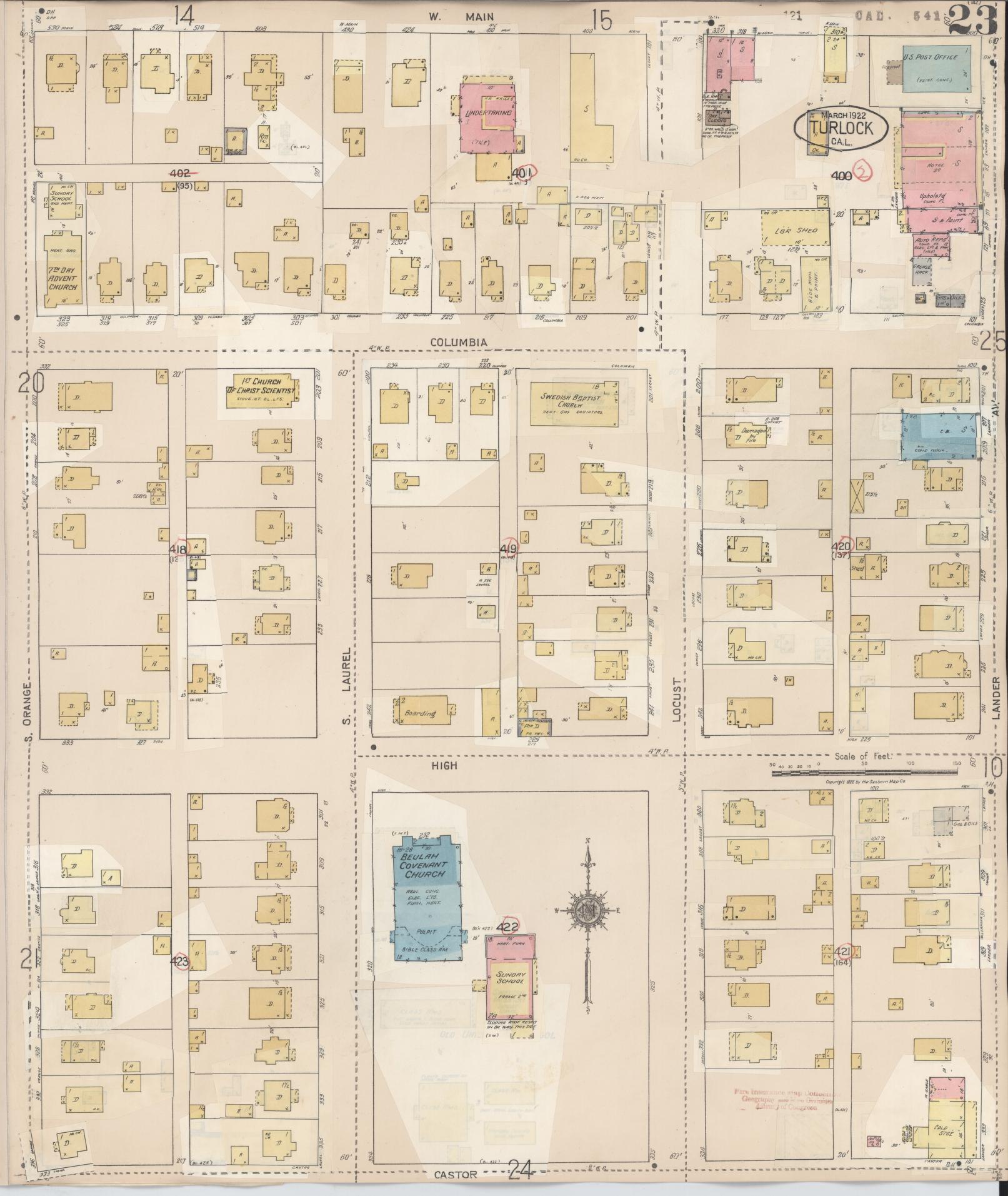 Sanborn Fire Insurance Map from Turlock, Stanislaus County, California (1943), Sheet #0023 - Complete Map Set gallery image, historic Sanborn map, vintage wall art, California California