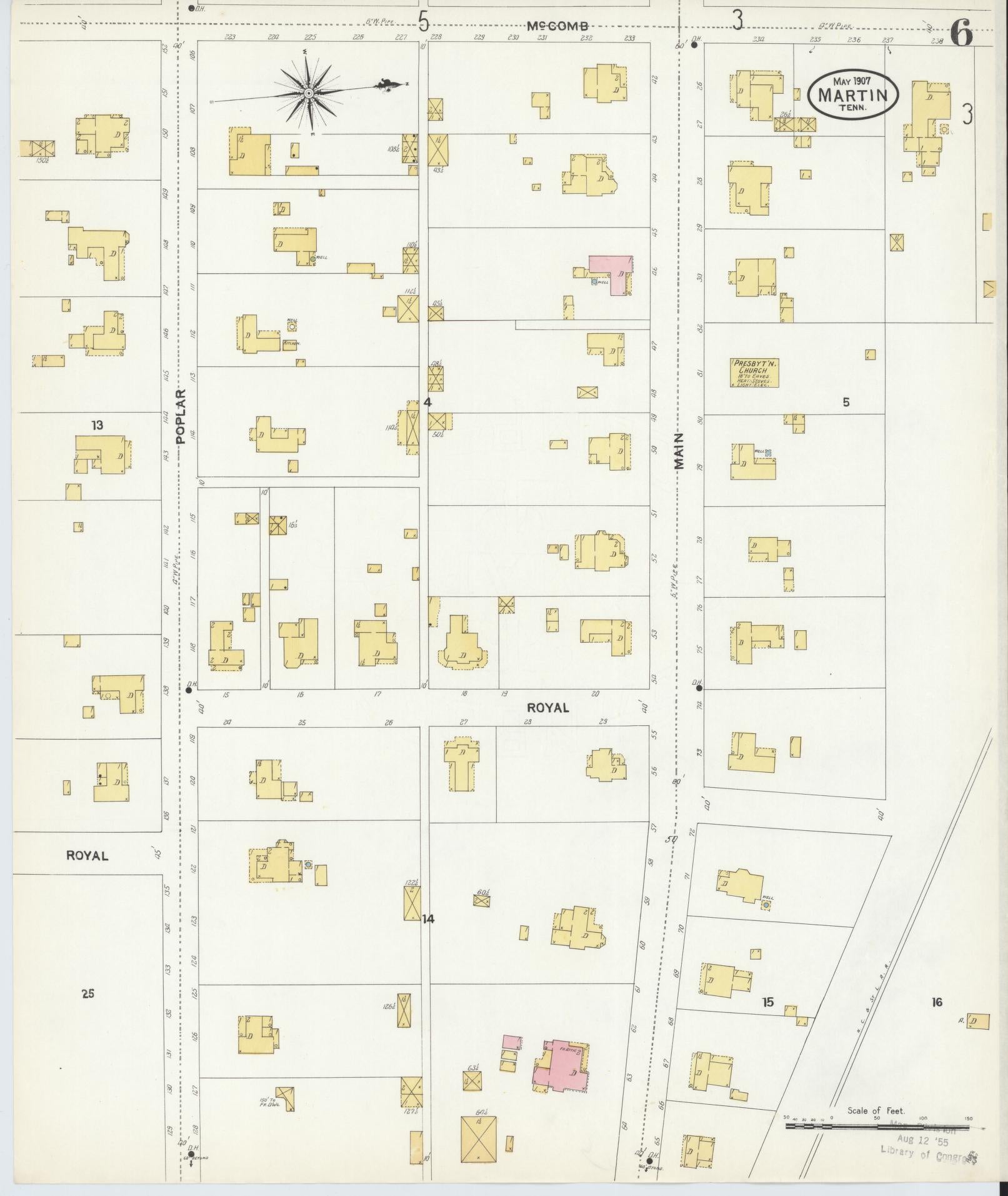 Sanborn Fire Insurance Map from Martin, Weakley County, Tennessee (1907), Sheet #0006 - Historic Sanborn Fire Insurance Map Print, vintage old map wall art, antique decor, genealogy gift, Tennessee Tennessee map
