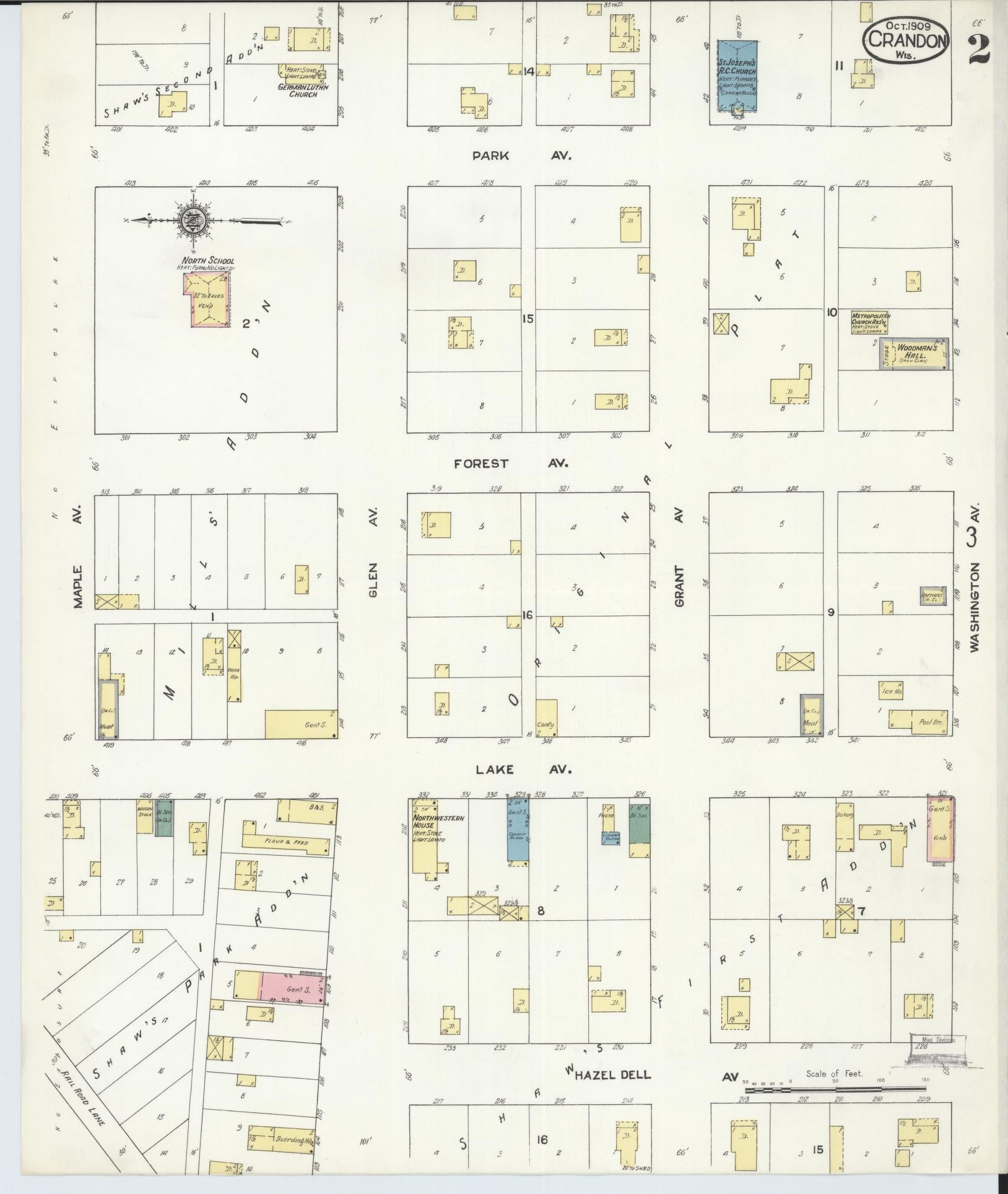 Sanborn Fire Insurance Map from Crandon, Forest County, Wisconsin (1909), Sheet #0002 - Historic Sanborn Fire Insurance Map Print, vintage old map wall art, antique decor, genealogy gift, Wisconsin Wisconsin map
