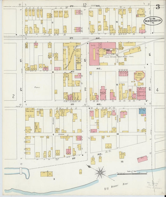 Sanborn Fire Insurance Map from New Brighton, Beaver County, Pennsylvania (1906), Sheet #0003 - Historic Sanborn Fire Insurance Map Print, vintage old map wall art, antique decor, genealogy gift, Pennsylvania Pennsylvania map