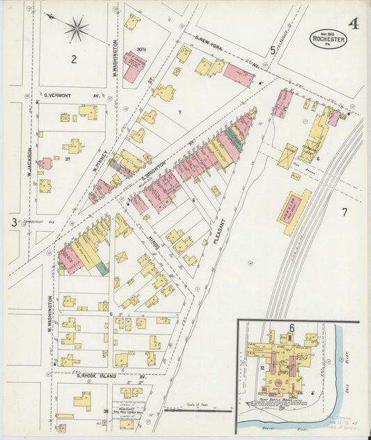 Sanborn Fire Insurance Map from Rochester, Beaver County, Pennsylvania (1903), Sheet #0004 - Historic Sanborn Fire Insurance Map Print, vintage old map wall art, antique decor, genealogy gift, Pennsylvania Pennsylvania map