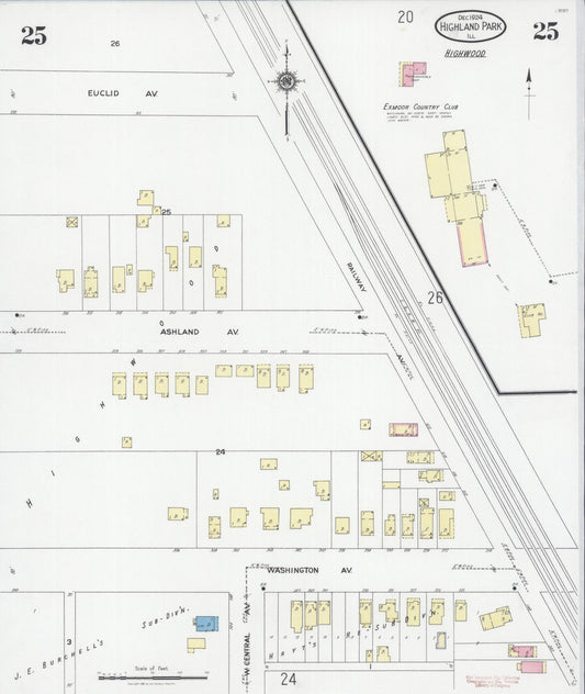 Sanborn Fire Insurance Map from Highland Park, Lake County, Illinois (1924), Sheet #0025 - Historic Sanborn Fire Insurance Map Print, vintage old map wall art, antique decor, genealogy gift, Illinois Illinois map