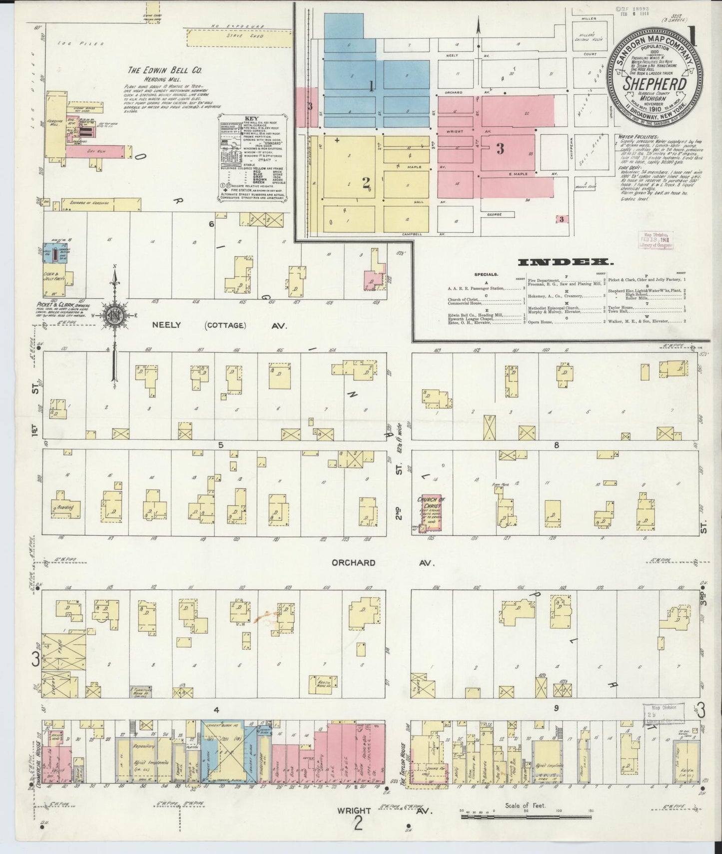 Sanborn Fire Insurance Map from Shepherd, Isabella County, Michigan (1910), Sheet #0001 - Historic Sanborn Fire Insurance Map Print, vintage old map wall art, antique decor, genealogy gift, Michigan Michigan map