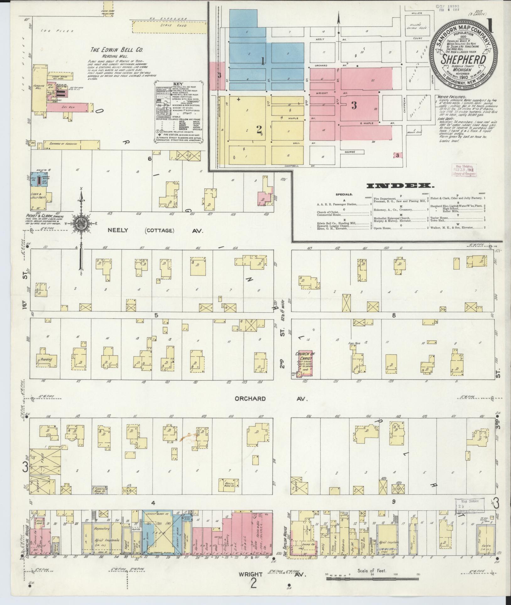 Sanborn Fire Insurance Map from Shepherd, Isabella County, Michigan (1910), Sheet #0001 - Historic Sanborn Fire Insurance Map Print, vintage old map wall art, antique decor, genealogy gift, Michigan Michigan map