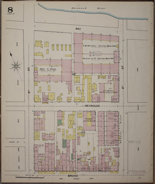 Sanborn Fire Insurance Map from Augusta, Richmond County, Georgia (1890), Sheet #0008 - Historic Sanborn Fire Insurance Map Print, vintage old map wall art, antique decor, genealogy gift, Georgia Georgia map