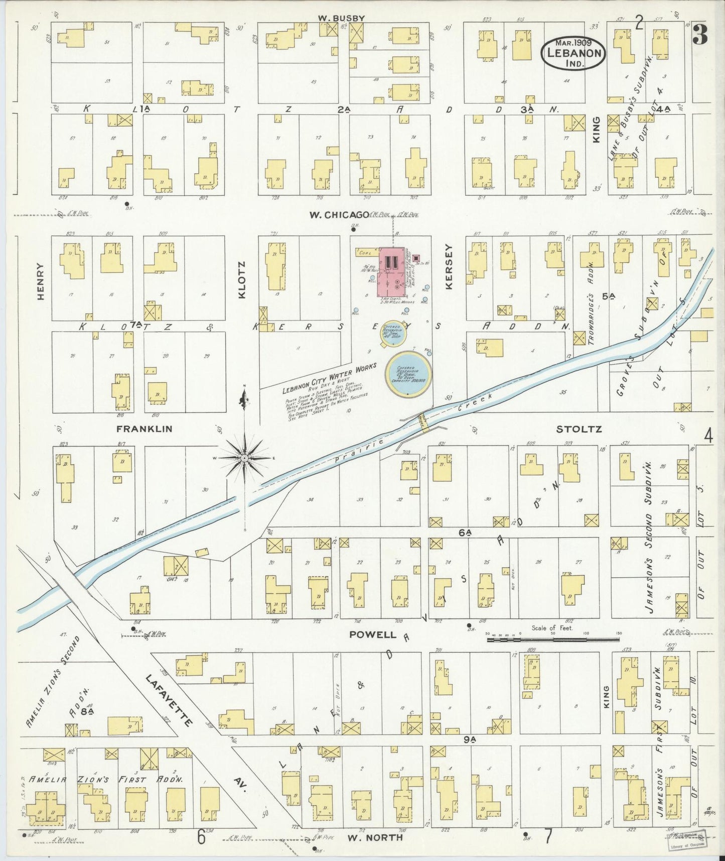 Sanborn Fire Insurance Map from Lebanon, Boone County, Indiana (1909), Sheet #0003 - Historic Sanborn Fire Insurance Map Print, vintage old map wall art, antique decor, genealogy gift, Indiana Indiana map
