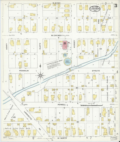 Sanborn Fire Insurance Map from Lebanon, Boone County, Indiana (1909), Sheet #0003 - Historic Sanborn Fire Insurance Map Print, vintage old map wall art, antique decor, genealogy gift, Indiana Indiana map