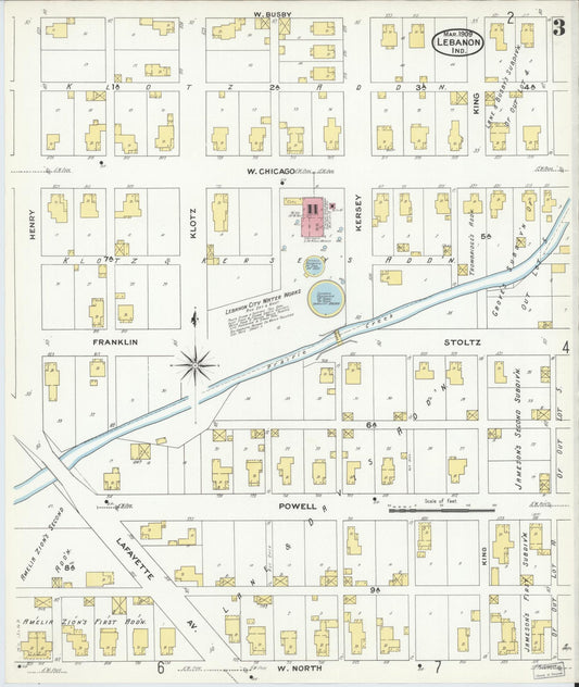 Sanborn Fire Insurance Map from Lebanon, Boone County, Indiana (1909), Sheet #0003 - Historic Sanborn Fire Insurance Map Print, vintage old map wall art, antique decor, genealogy gift, Indiana Indiana map