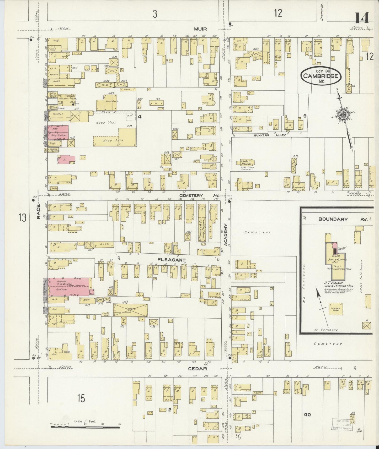 Dorchester, Maryland - 1911 - Sanborn Fire Insurance Map, Sheet #0014 - Historic Sanborn Fire Insurance Map Print, Dorchester Maryland 1911 0014 vintage old map wall art