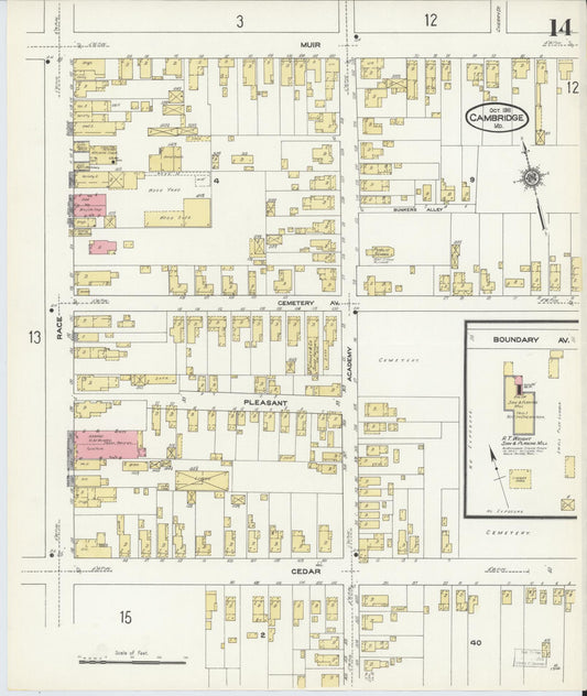 Dorchester, Maryland - 1911 - Sanborn Fire Insurance Map, Sheet #0014 - Historic Sanborn Fire Insurance Map Print, Dorchester Maryland 1911 0014 vintage old map wall art