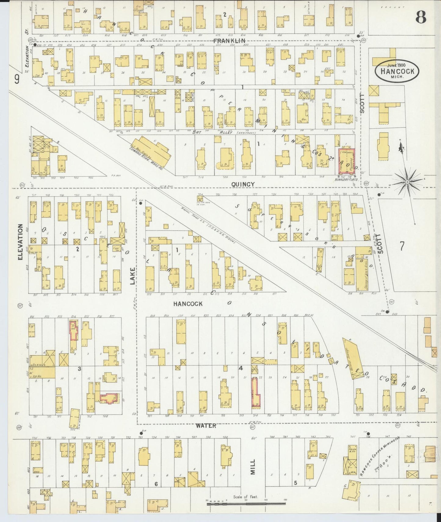 Sanborn Fire Insurance Map from Houghton, Houghton County, Michigan (1900), Sheet #0008 - Complete Map Set gallery image, historic Sanborn map, vintage wall art, Michigan Michigan