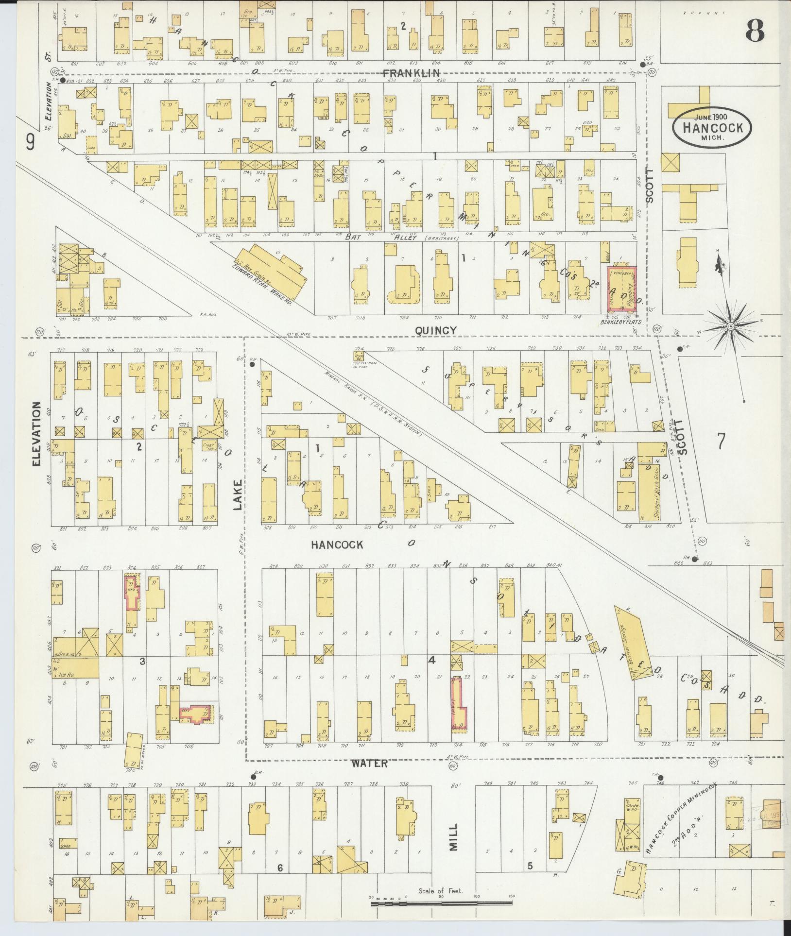 Sanborn Fire Insurance Map from Houghton, Houghton County, Michigan (1900), Sheet #0008 - Complete Map Set gallery image, historic Sanborn map, vintage wall art, Michigan Michigan