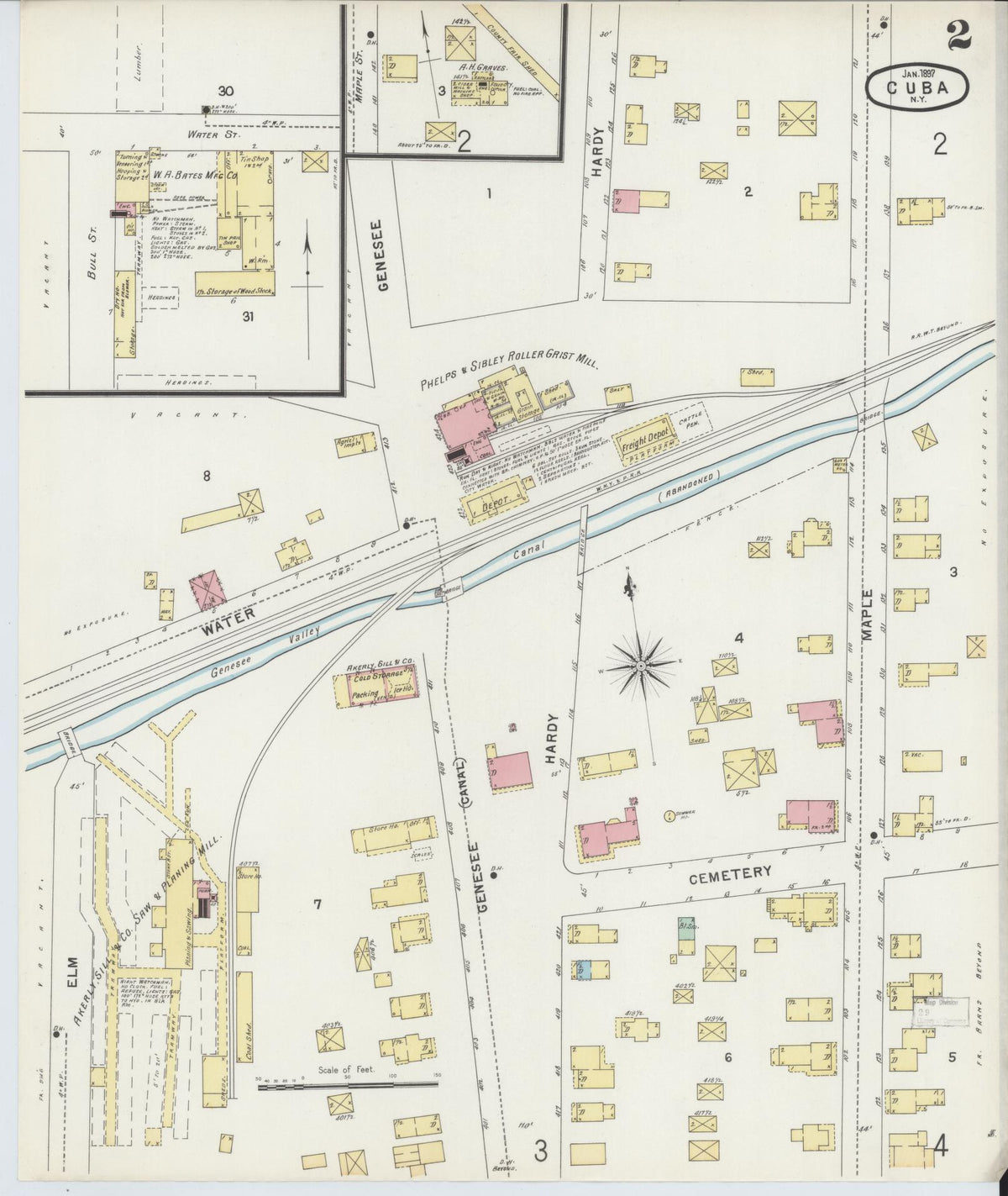 Sanborn Fire Insurance Map from Cuba, Allegany County, New York (1897), Sheet #0002 - Historic Sanborn Fire Insurance Map Print, vintage old map wall art, antique decor, genealogy gift, New York New York map