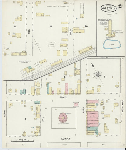 Sanborn Fire Insurance Map from Caldwell, Burleson County, Texas (1891), Sheet #0002 - Complete Map Set gallery image, historic Sanborn map, vintage wall art, Texas Texas