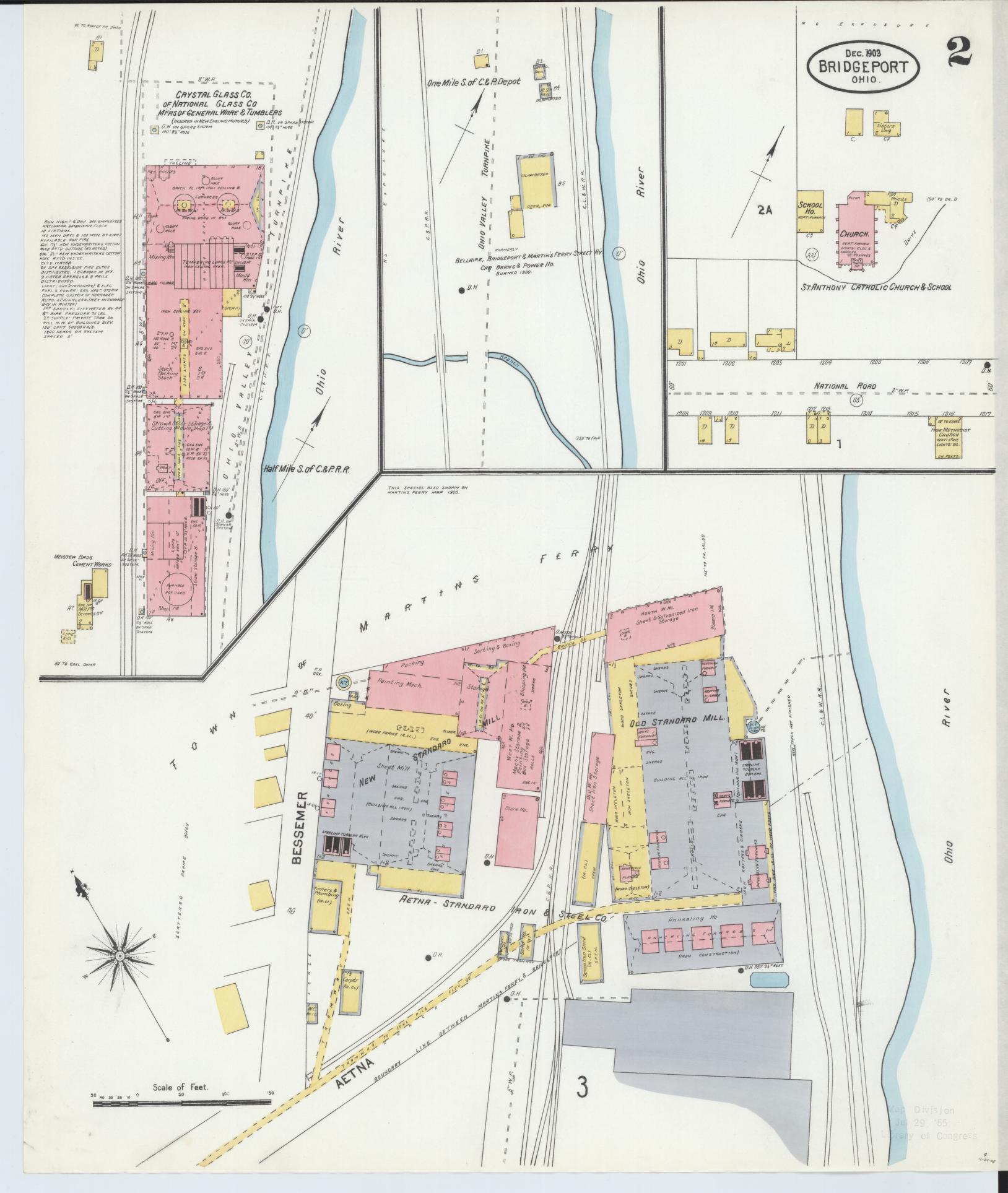 Sanborn Fire Insurance Map from Bridgeport, Belmont County, Ohio (1903), Sheet #0002 - Complete Map Set gallery image, historic Sanborn map, vintage wall art, Ohio Ohio