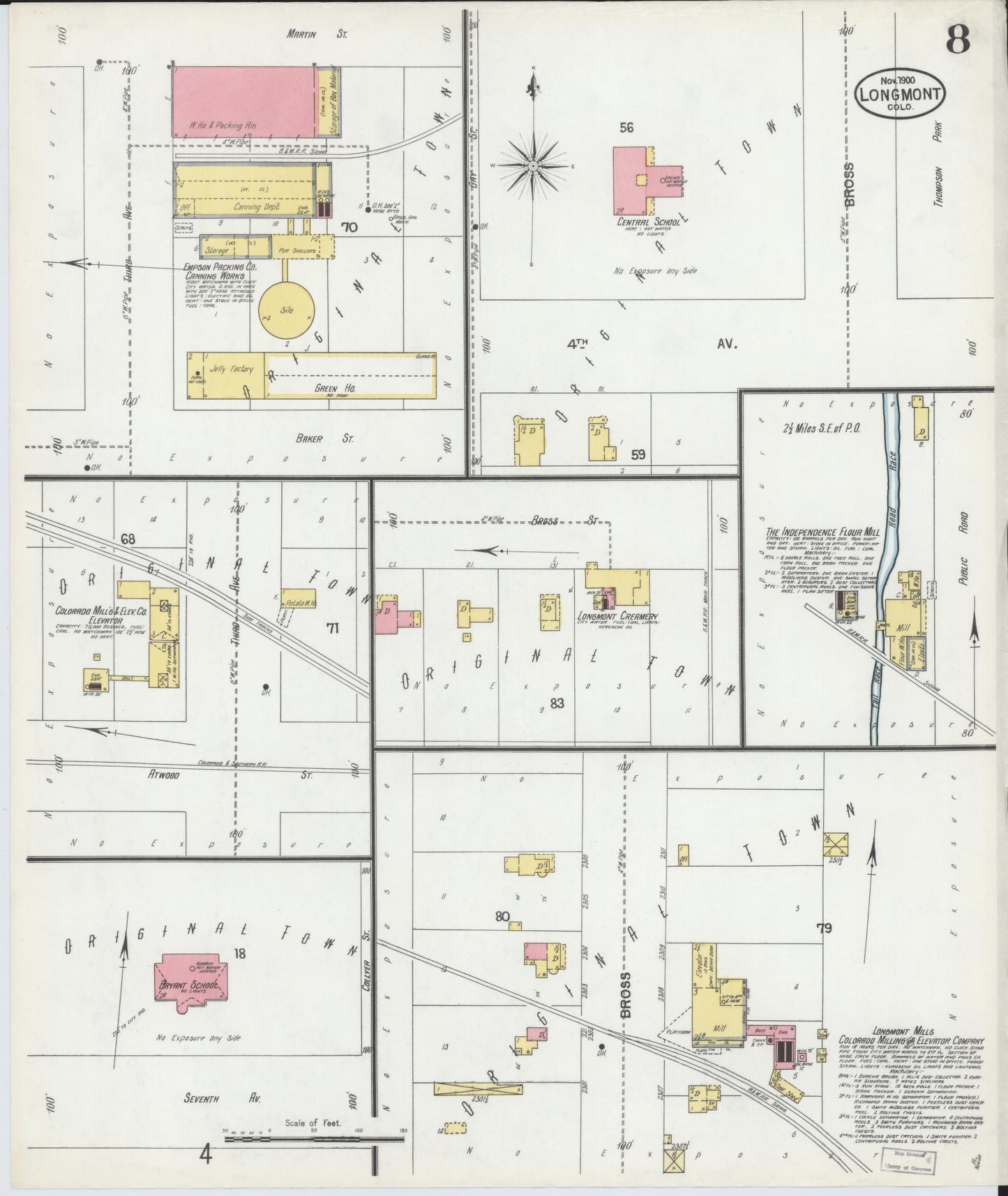 Sanborn Fire Insurance Map from Longmont, Boulder County, Colorado (1900), Sheet #0008 - Complete Map Set gallery image, historic Sanborn map, vintage wall art, Colorado Colorado