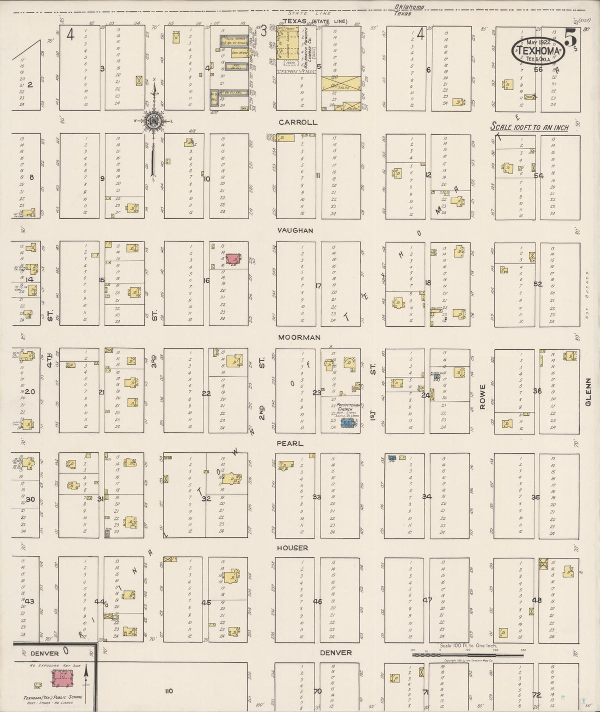 Sanborn Fire Insurance Map from Texhoma, Texas County, Oklahoma and Sherman County, Texas, Texas (1922), Sheet #0005 - Complete Map Set gallery image, historic Sanborn map, vintage wall art, Texhoma Texas