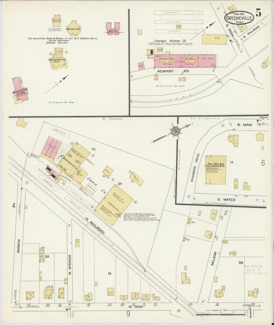 Sanborn Fire Insurance Map from Greeneville, Greene County, Tennessee (1913), Sheet #0005 - Historic Sanborn Fire Insurance Map Print, vintage old map wall art, antique decor, genealogy gift, Tennessee Tennessee map