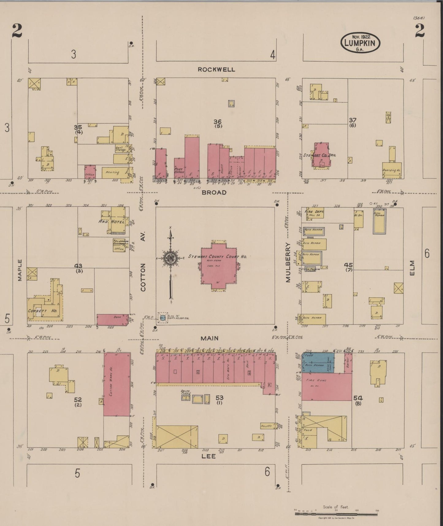 Sanborn Fire Insurance Map from Lumpkin, Stewart County, Georgia (1922), Sheet #0002 - Complete Map Set gallery image, historic Sanborn map, vintage wall art, Georgia Georgia