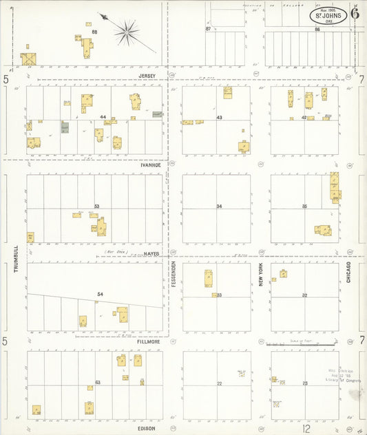 Sanborn Fire Insurance Map from Saint Johns, Multnomah County, Oregon (1905), Sheet #0006 - Historic Sanborn Fire Insurance Map Print, vintage old map wall art, antique decor, genealogy gift, Oregon Oregon map