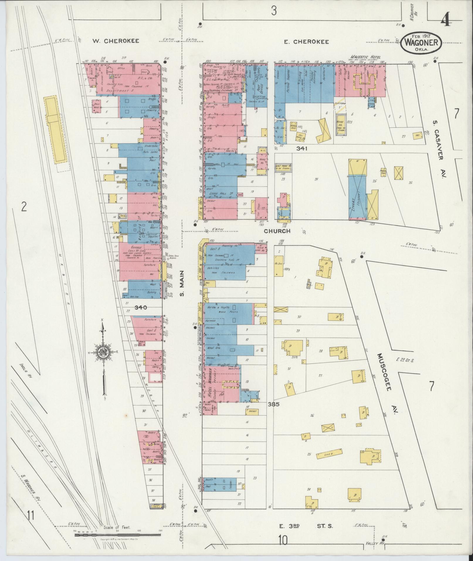 Sanborn Fire Insurance Map from Wagoner, Wagoner County, Oklahoma (1917), Sheet #0004 - Complete Map Set gallery image, historic Sanborn map, vintage wall art, Oklahoma Oklahoma