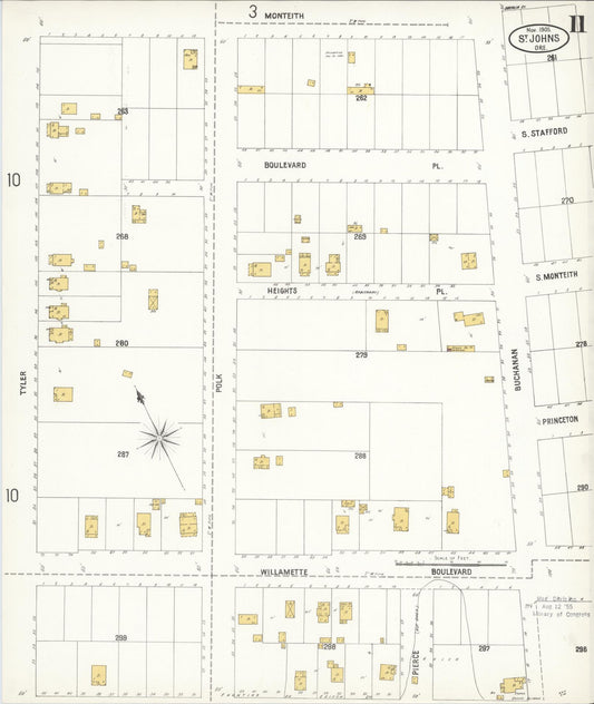 Sanborn Fire Insurance Map from Saint Johns, Multnomah County, Oregon (1905), Sheet #0011 - Historic Sanborn Fire Insurance Map Print, vintage old map wall art, antique decor, genealogy gift, Oregon Oregon map