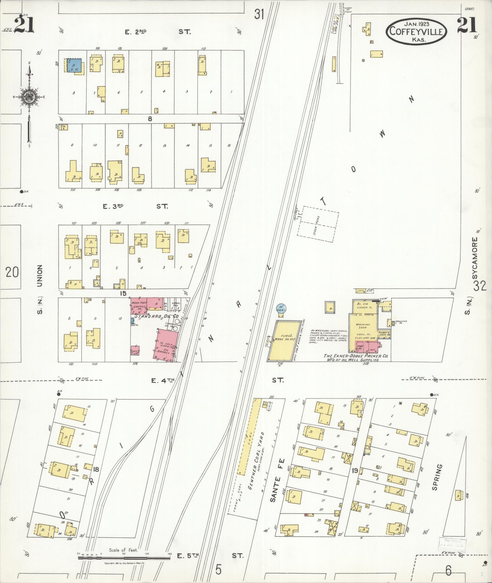 Sanborn Fire Insurance Map from Coffeyville, Montgomery County, Kansas (1923), Sheet #0021 - Complete Map Set gallery image, historic Sanborn map, vintage wall art, Kansas Kansas