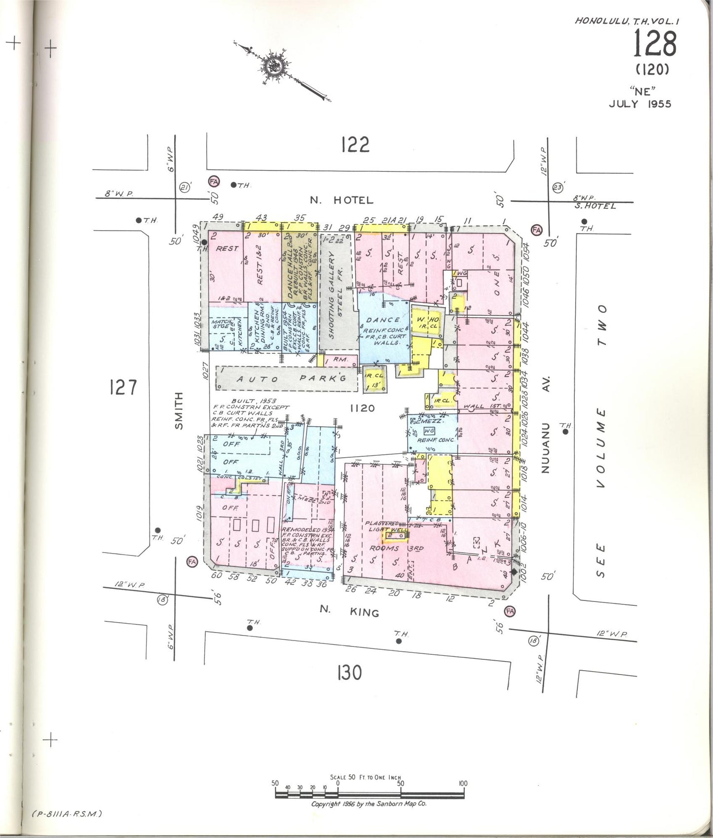 Sanborn Fire Insurance Map from Honolulu, Oahu County, Hawaii (1955), Sheet #0128 - Historic Sanborn Fire Insurance Map Print