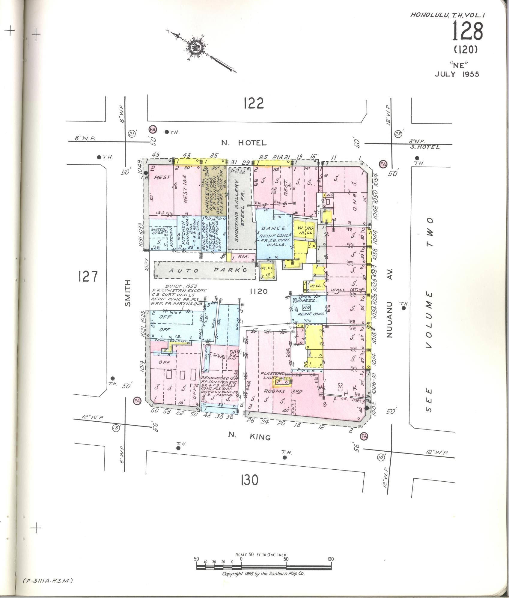 Sanborn Fire Insurance Map from Honolulu, Oahu County, Hawaii (1955), Sheet #0128 - Historic Sanborn Fire Insurance Map Print