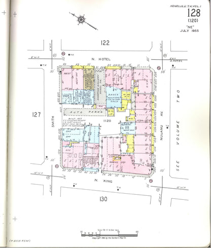Sanborn Fire Insurance Map from Honolulu, Oahu County, Hawaii (1955), Sheet #0128 - Historic Sanborn Fire Insurance Map Print