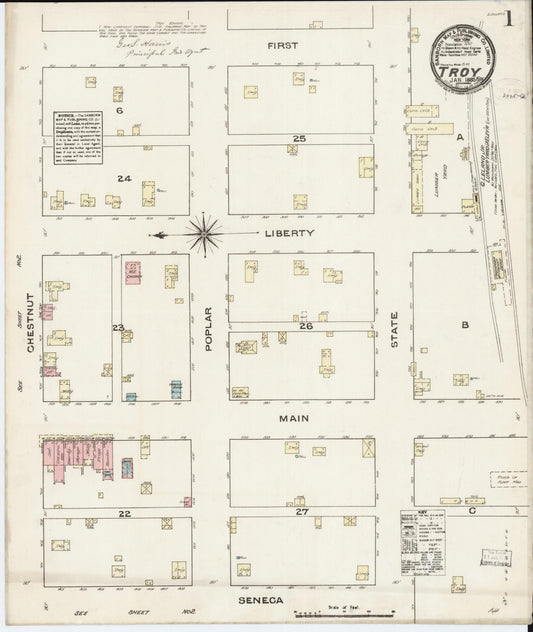 Sanborn Fire Insurance Map from Troy, Doniphan County, Kansas (1885), Sheet #0001 - Historic Sanborn Fire Insurance Map Print, vintage old map wall art, antique decor, genealogy gift, Kansas Kansas map