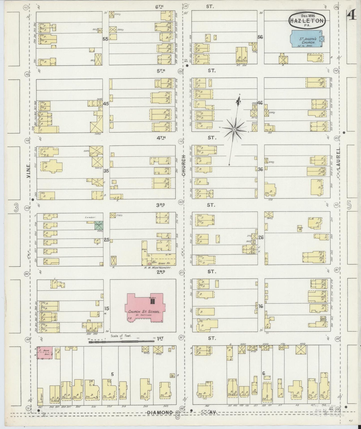 Sanborn Fire Insurance Map from Hazleton, Luzerne County, Pennsylvania (1895), Sheet #0004 - Complete Map Set gallery image, historic Sanborn map, vintage wall art, Pennsylvania Pennsylvania