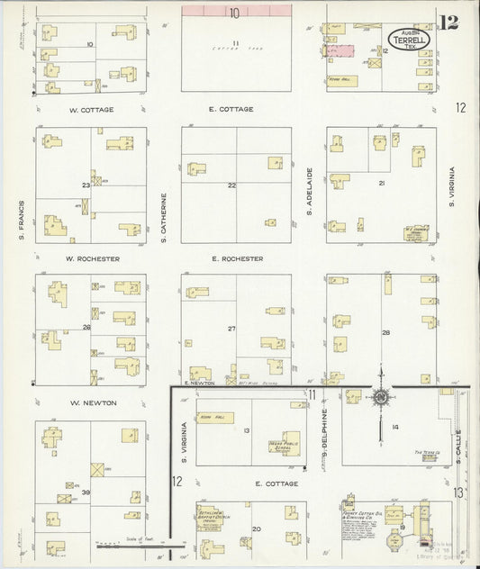 Sanborn Fire Insurance Map from Terrell, Kaufman County, Texas (1914), Sheet #0012 - Historic Sanborn Fire Insurance Map Print, vintage old map wall art, antique decor, genealogy gift, Texas Texas map