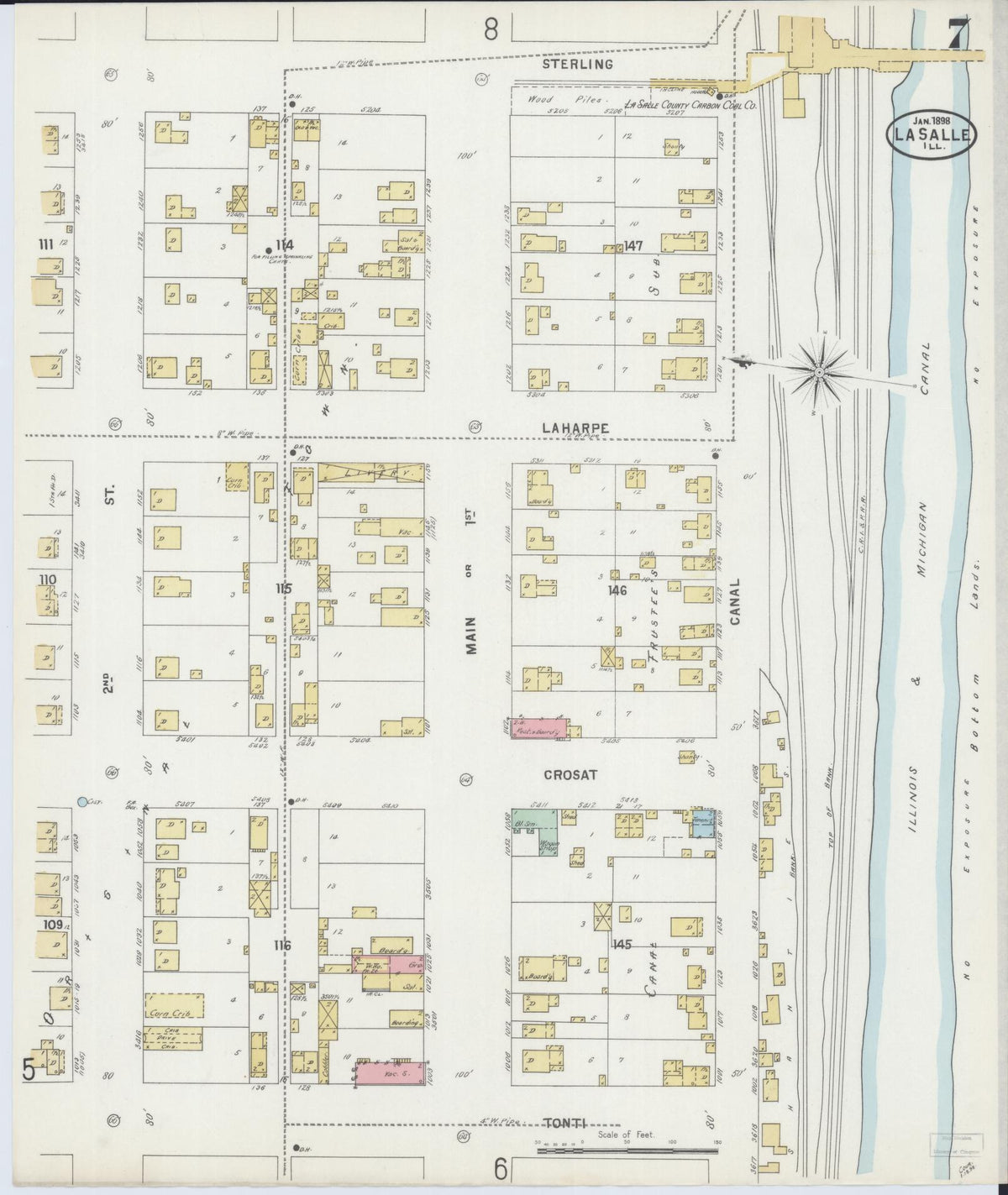 Sanborn Fire Insurance Map from La Salle, La Salle County, Illinois (1898), Sheet #0007 - Historic Sanborn Fire Insurance Map Print, vintage old map wall art, antique decor, genealogy gift, Illinois Illinois map