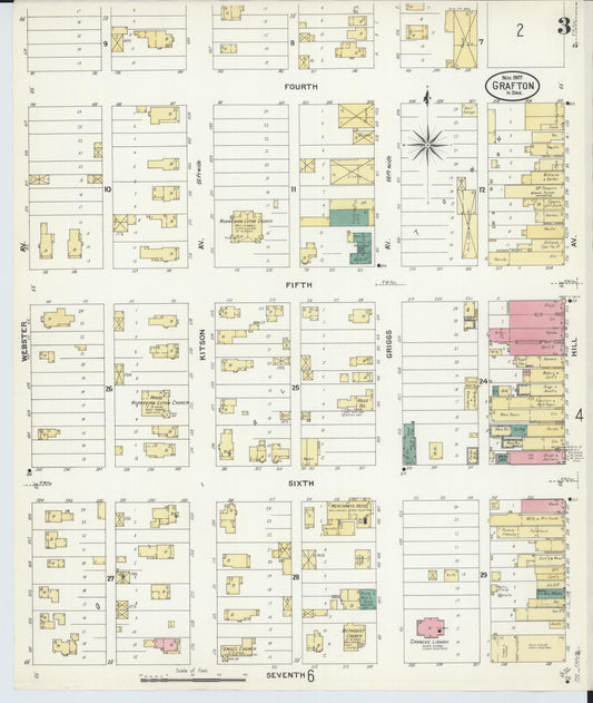 Sanborn Fire Insurance Map from Grafton, Walsh County, North Dakota (1907), Sheet #0003 - Historic Sanborn Fire Insurance Map Print, vintage old map wall art, antique decor, genealogy gift, North Dakota North Dakota map