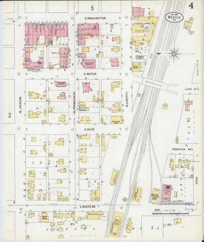 Sanborn Fire Insurance Map from Mexico, Audrain County, Missouri (1899), Sheet #0004 - Historic Sanborn Fire Insurance Map Print, vintage old map wall art, antique decor, genealogy gift, Missouri Missouri map