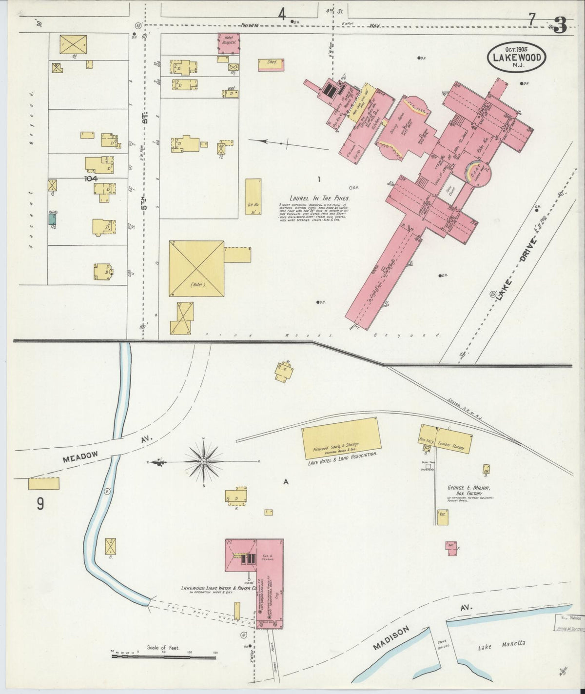 Sanborn Fire Insurance Map from Lakewood, Ocean County, New Jersey (1905), Sheet #0003 - Complete Map Set gallery image, historic Sanborn map, vintage wall art, New Jersey New Jersey