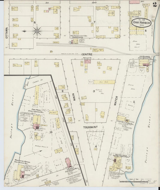 Sanborn Fire Insurance Map from Oak Harbor, Ottawa County, Ohio (1888), Sheet #0002 - Historic Sanborn Fire Insurance Map Print, vintage old map wall art, antique decor, genealogy gift, Ohio Ohio map